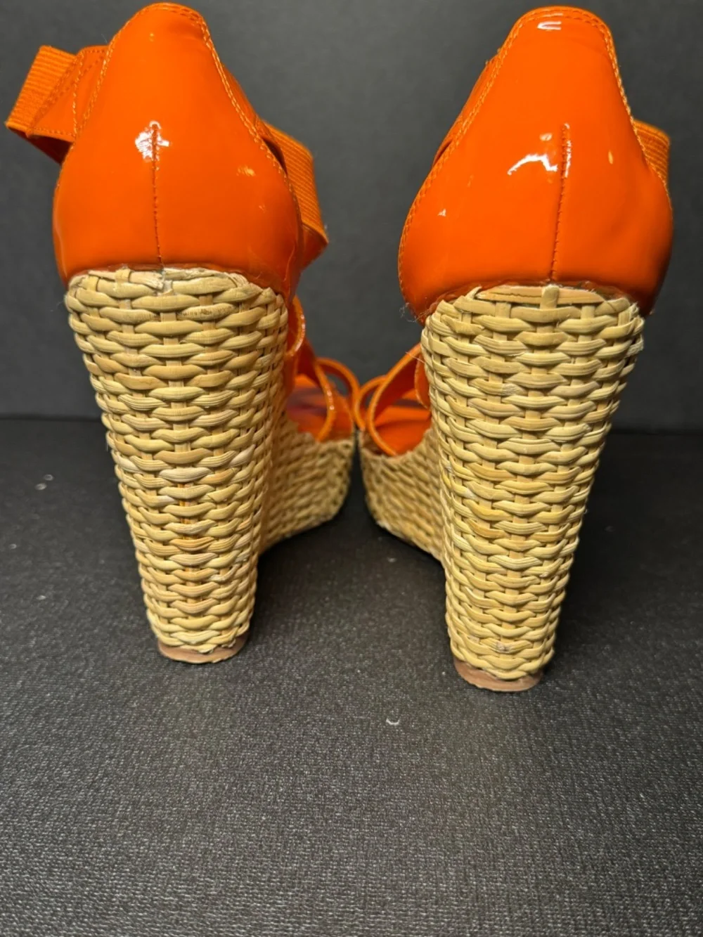 Curations Orange Patent Raffia Platform Wedge Sandals 6M Tropical Resort